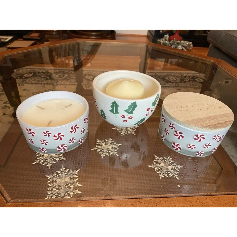 Christmas Candles Lot‎ Of 3 Candy Cane